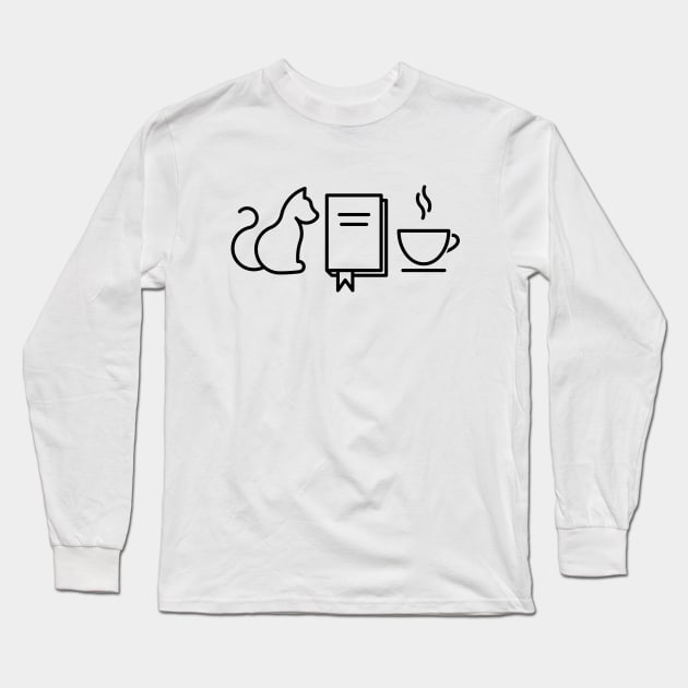 Coffee Book and Cat Long Sleeve T-Shirt by NeverDrewBefore